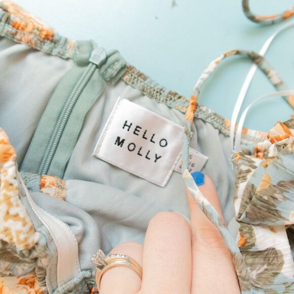 Hello Molly Basque Country Sage Long Sleeve Ruched Bodycon Mini Dress Size US 2 - Picture 5 of 10